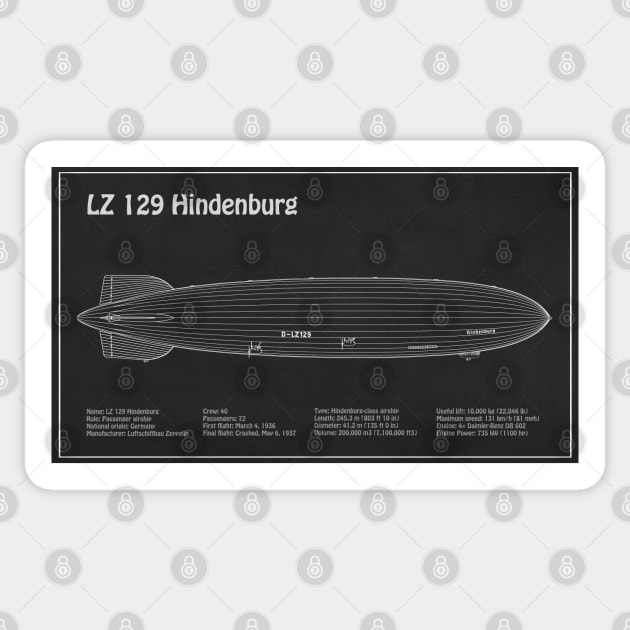 LZ 129 Hindenburg Zeppelin Airship - PD Sticker by SPJE Illustration Photography